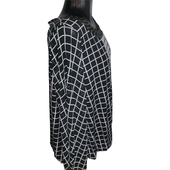 Alfani Black and White Grid Pattern Long Sleeve Top 3X - Picture 3 of 8
